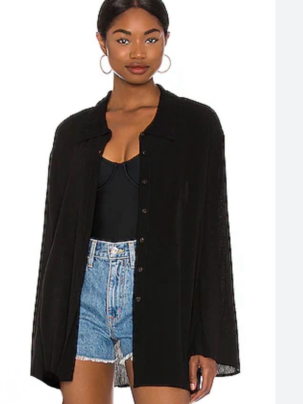 Lovers and Friends Whitney Black beach shirt top Revolve in XL